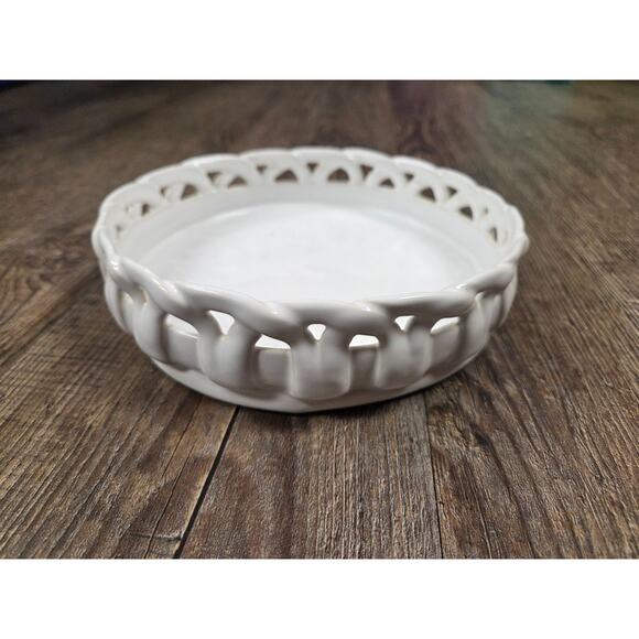 PartyLite Other - Partylite White Lattice 3 Wick Holder Rare White Basket Plate Bowl Portugal